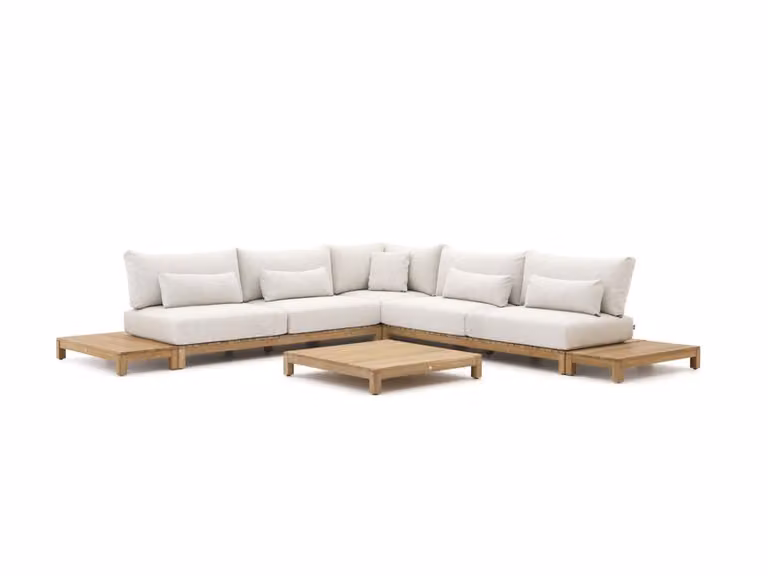 SUNS Hoek loungeset voor 5 personen in Natural Teak met beige kussens