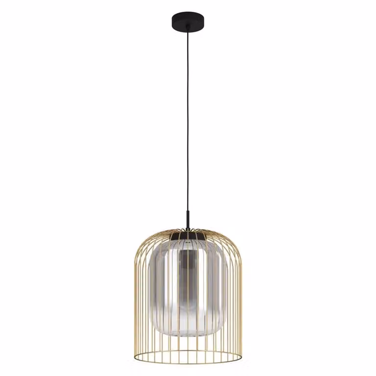 Eglo Design hanglamp Caminata rond van metaal en glas, goud/messing of zwart, Ø 35 cm