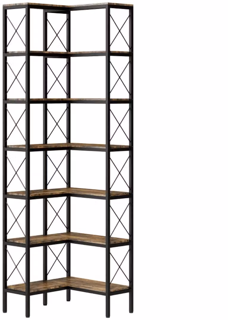 L-vormige Boekenkast met 6 Lagen en Metalen Frame in Rustiek Bruin, B/D/H: 60 x 60 x 200 cm