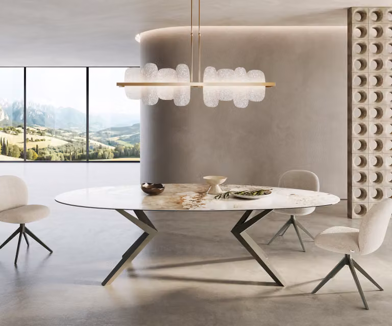 DELIFE Eetkamertafel Edge ovaal, Keramiek, Wit-Beige, B: 280 cm, D: 130 cm, H: 76 cm