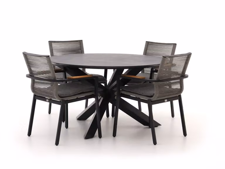 Bellagio Diningset voor 4 personen met Sintered Stone en Aluminium in Zwart en Grijs