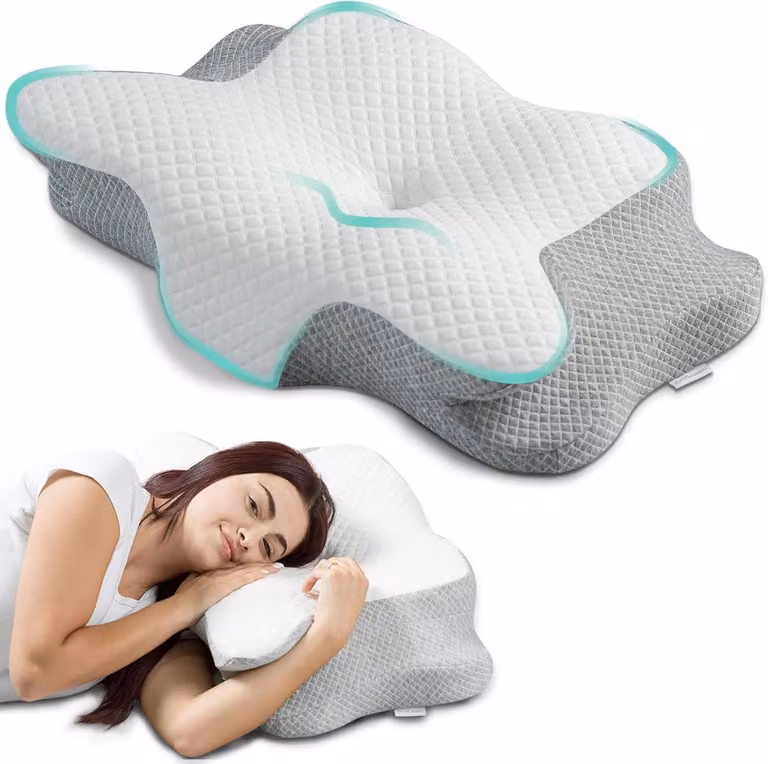 Ergonomisch nek kussen van memory foam voor ideale neksteun, hypoallergeen, B/D/H: 62 x 40 x 11/13 cm