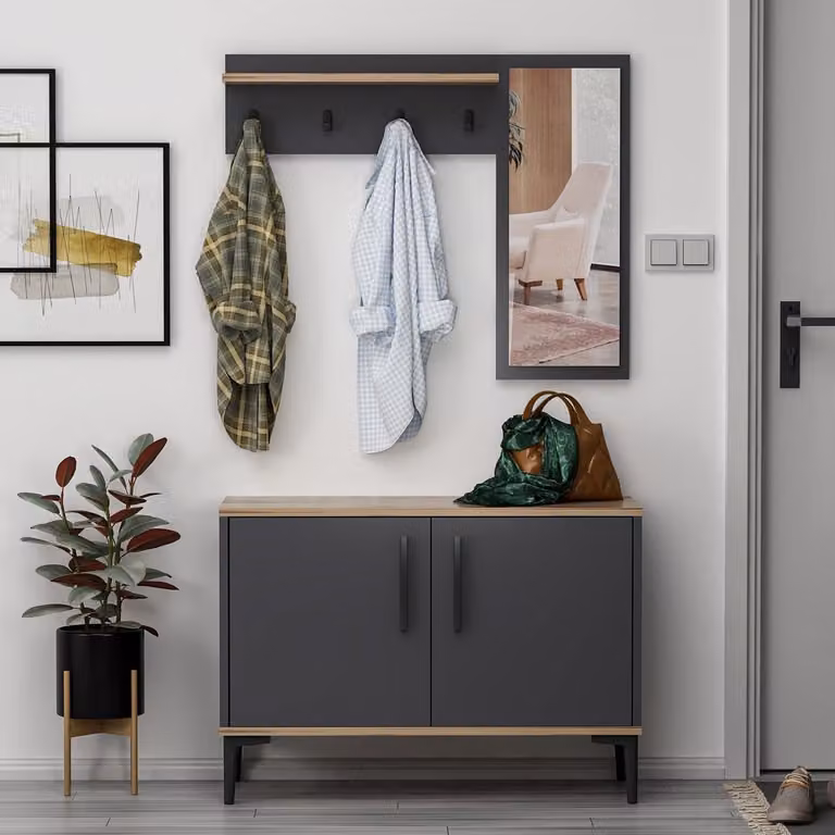 Moderne kapstok met schoenenkast voor in de hal, antraciet/eiken finish