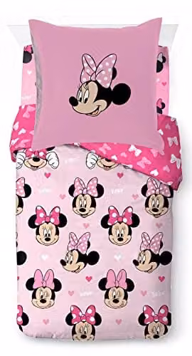 Disney Minnie Hearts & Love 3-delige beddengoedset voor eenpersoonsbed, 100% katoen, Dekbedovertrek 135 x 200 cm, Hoeslaken 90 x 200 cm en Kussensloop 80 x 80 cm