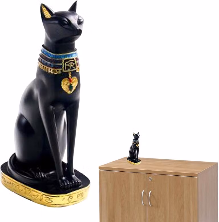 Kattenbeeld Godin Bastet Interieur Decoratie Zwart Goud B/D/H: 38 x 21 x 13 cm