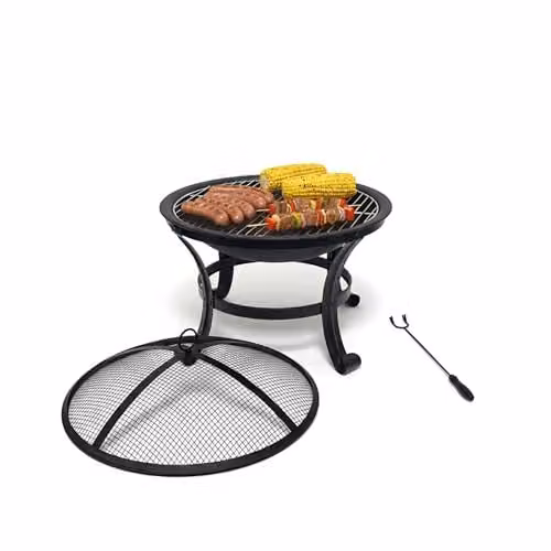 Relaxdays Vuurschaal met Grillrooster, Zwart, Staal, Diameter: 55 cm