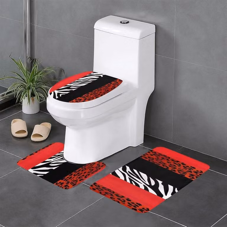DrieDelige Badkamer Tapijten Set met Dierprint en Antislip Onderkant