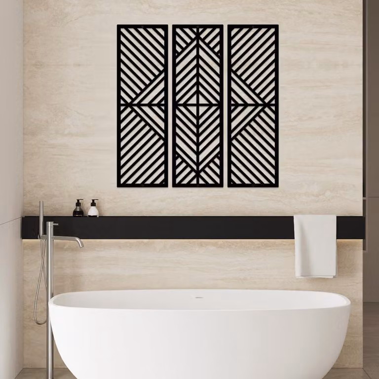 Set van 3 geometrische metalen muurdecoraties met grafisch ontwerp voor volwassenen