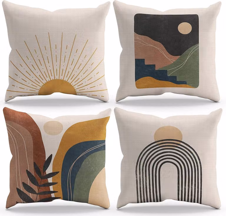 Set van 4 Abstracte Bohemian Kunst Kussenslopen voor Minimalistische Decoratie