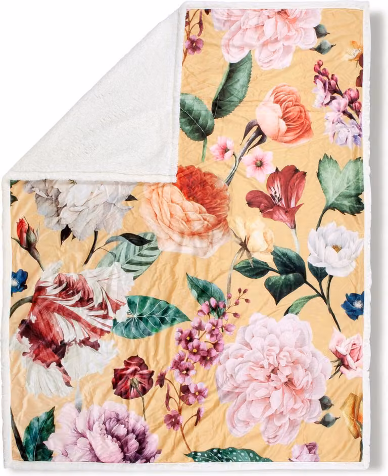 Descanso Luxe Plaid met Bloemenprint - Oker - 130 x 160 cm