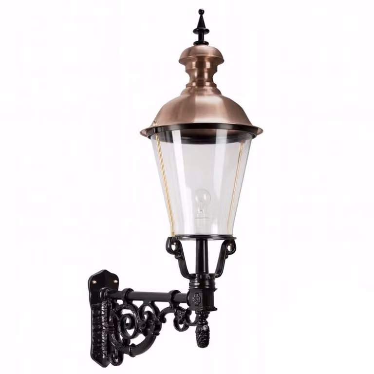 KS Verlichting Wandlamp Nostalgisch Amsterdam Antraciet en Koper met Transparant Glas