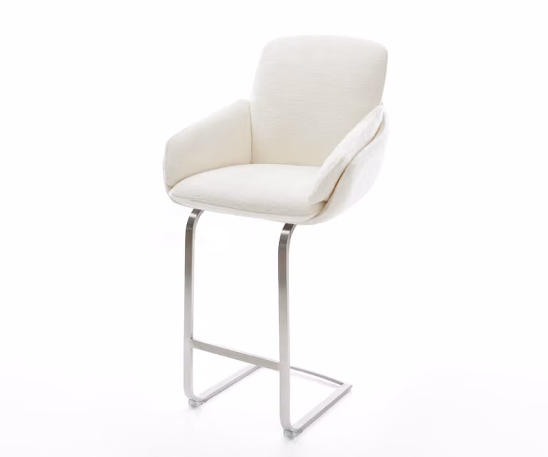 DELIFE Barstoel Luan-Flex met armleuningen, Beige Bouclé, Zilveren Vrijkantelframe