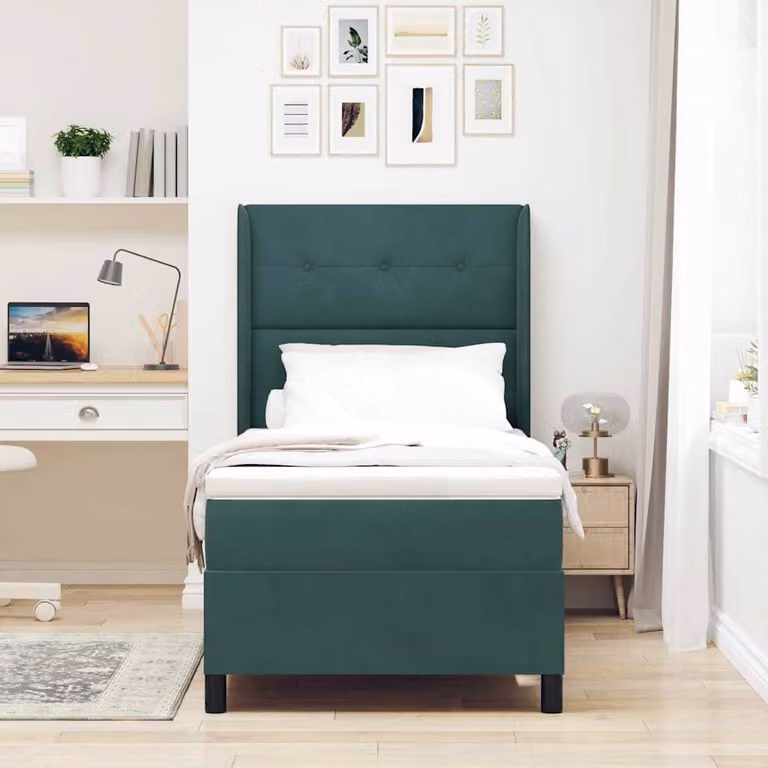 vidaXL Boxspringbed met hoofdeinde, donkergroen, 90 x 190 cm, fluweel