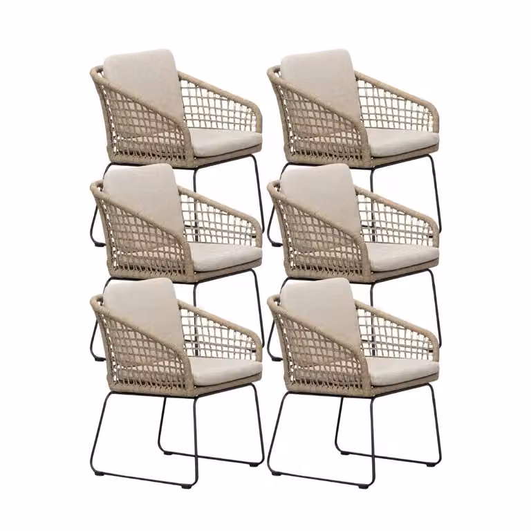 Tulum dining tuinstoel set van 6 met touw en RVS in Sahara Dust