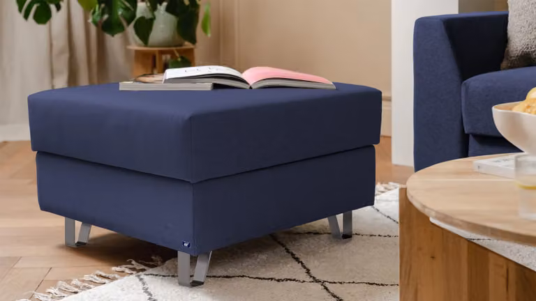 BRUNO Poef Blauw met Opbergruimte en Houten Frame B: 70 cm, D: 70 cm, H: 70 cm