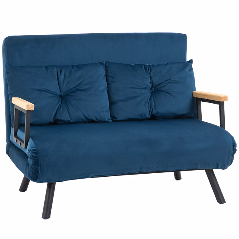 HOMCOM slaapbank tweezitter met bedfunctie en fluweleffect blauw B/D/H: 102 x 73 x 81 cm