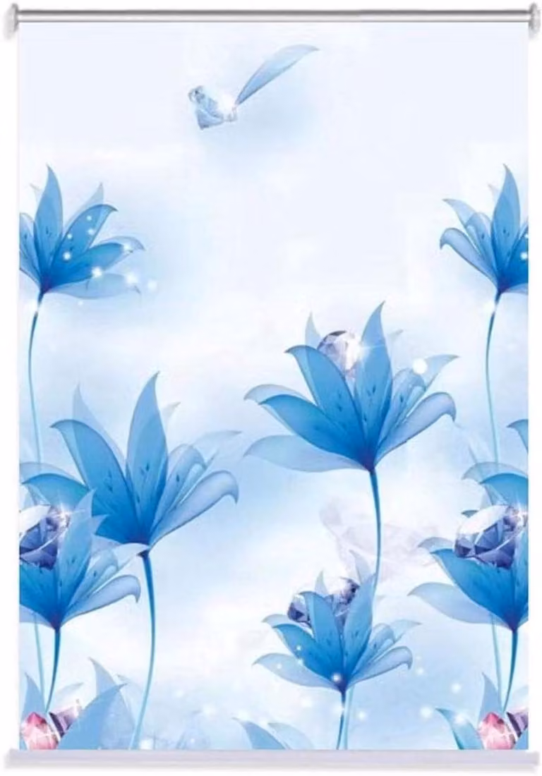 Verduisterend rolgordijn met blauw bloemenpatroon - Blauw