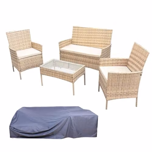 SVITA Brooklyn 5-delige tuinloungeset met kussens, glazen tafel en afdekkap, beige polyrotan