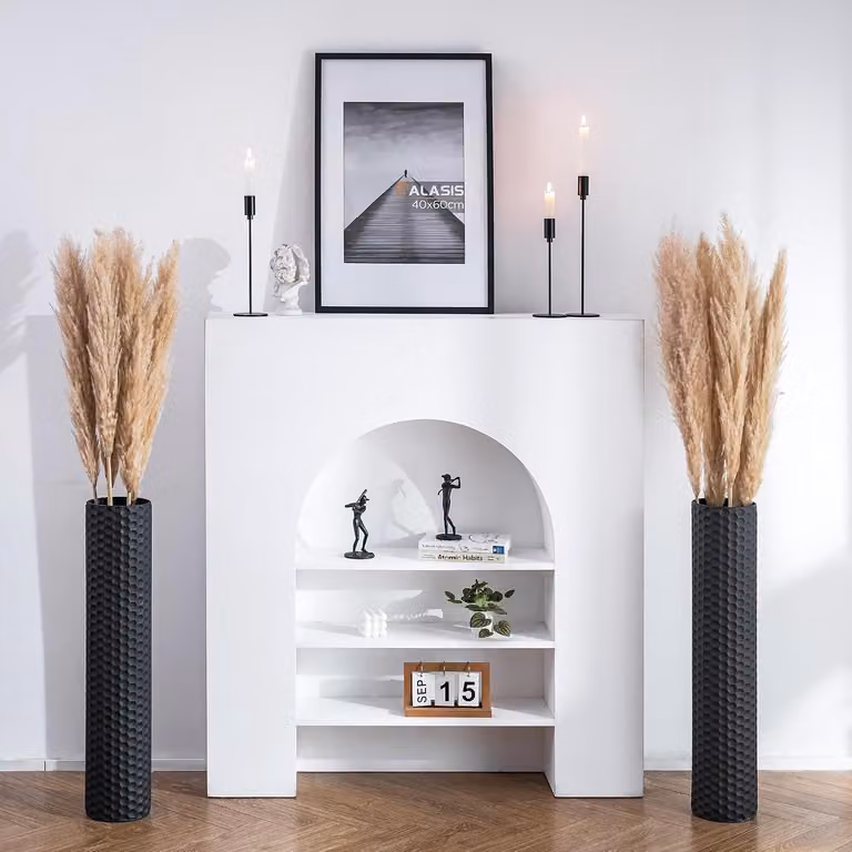 Set van 2 zwarte metalen vloervazen van 70 cm hoog voor decoratie
