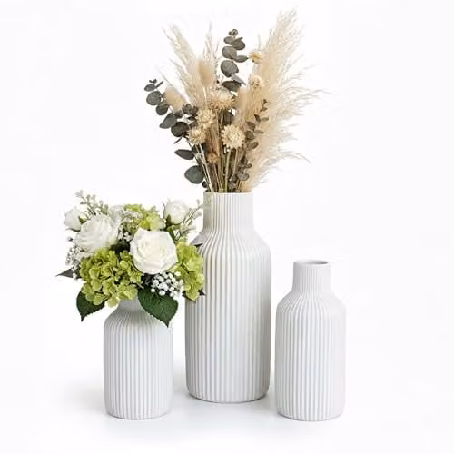 Relaxdays Set van 3 Keramische Vazen, Wit, Modern en Rond Design