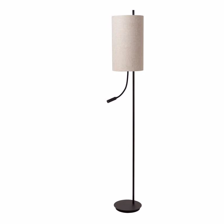 Lucide Magic Vloerlamp met leeslampje en nachtlampje - Zwart/Beige - Hoogte: 165 cm, Diameter: 24 cm