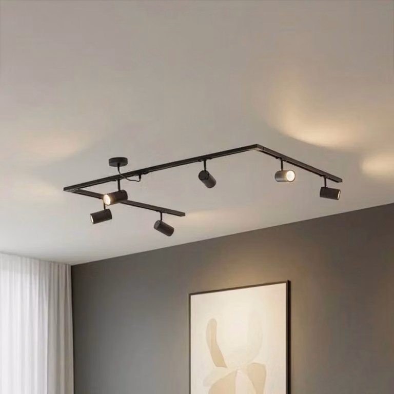 Lindby Linaro railsysteem met 6 GU10 lampen, C-vorm, zwart, aluminium, modern