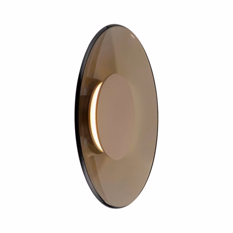 Paul Neuhaus Pure Moon LED wandlamp, brons, amberkleurig glas, Ø 32 cm