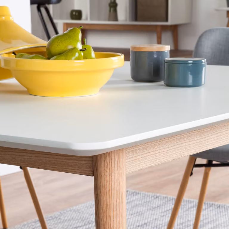 home24 Eettafel Scandinavisch Design Wit/Beige B: 140 cm, D: 90 cm