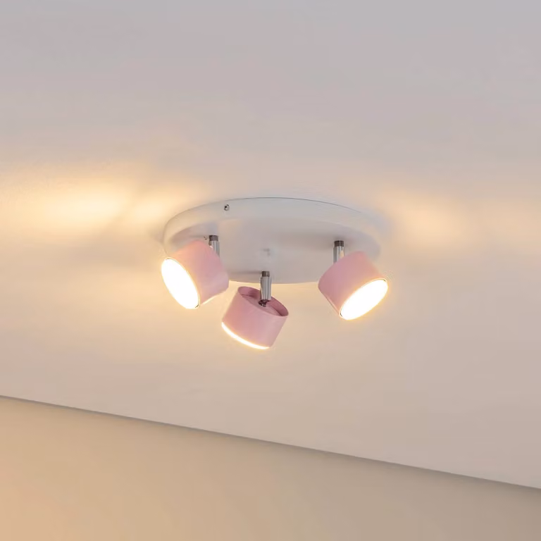 Cloudy Rondell Plafondspot met 3 lampen, Roze, Dimbaar, Metaal