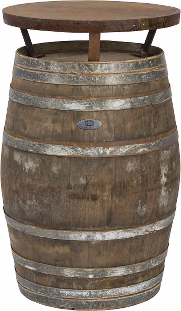 BarrelAtelier Wijnvat Statafel Abdij Onbehandeld Ronde Houten Bartafel B/D/H: 120 x 120 x 67 cm