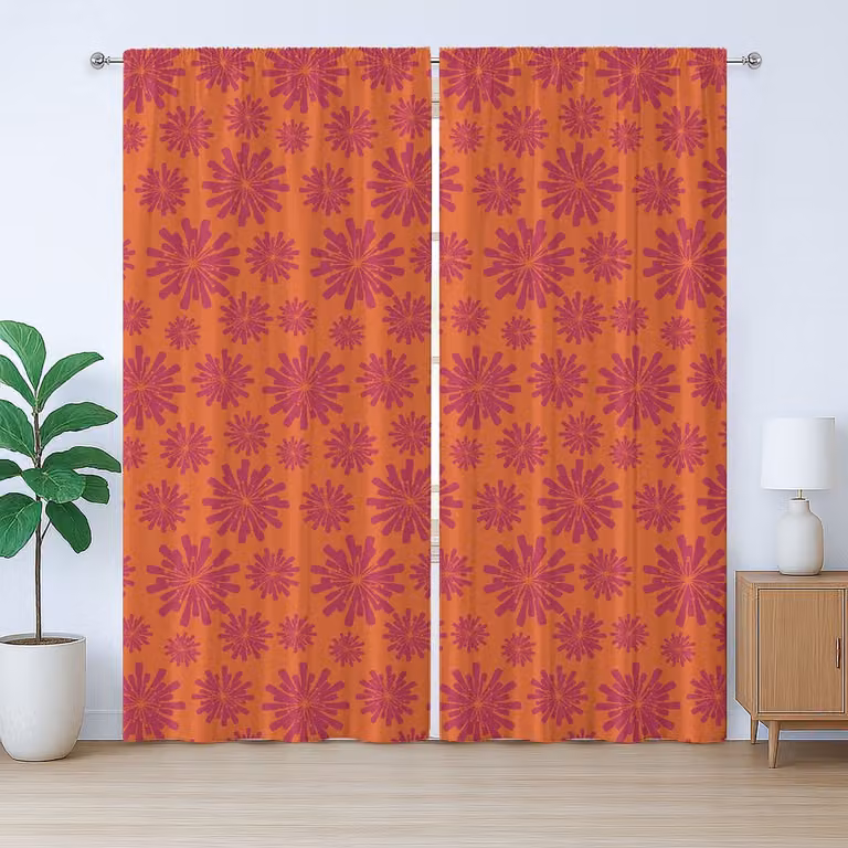 ABAKUHAUS Modern Rustiek Gordijn met Bloemenprint, Scharlaken Kastanjebruin, 280 x 245 cm