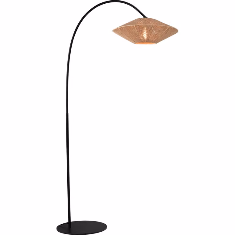 Masterlight Bicono Booglamp met Rattan Kap in Bruin - Hoogte: 183 cm, Diameter: 50 cm