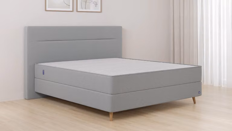 BRUNO Original boxspring in grijs met houten frame en barrel pocket coils, B/D/H: 240 x 200 x 220 cm