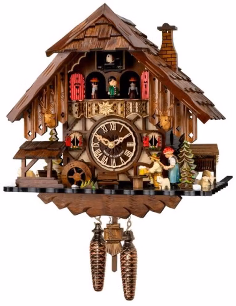 Engstler Koekoeksklok 48715_MT met 1-daags kettinguurwerk, notenhout en muziek met dansend paar, Hoogte: 35 cm
