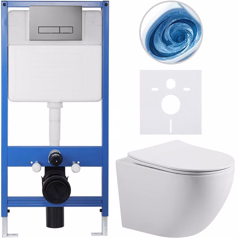 CERANO Complete inbouwtoiletset Lite/Cesso - Wit glanzend met donkergrijze Slim toiletknop - Voor wandmontage/gipsplaat - 49 x 36 cm
