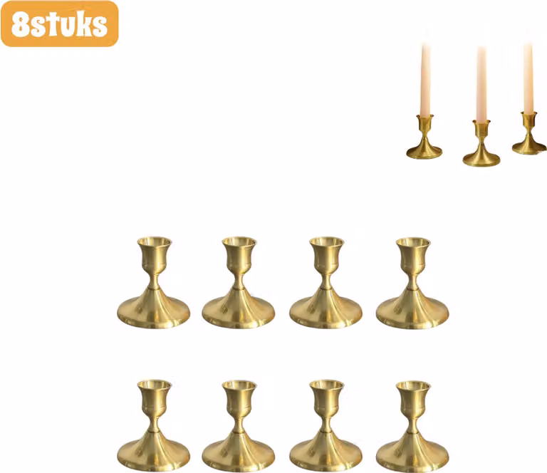Set van 8 gouden taps toelopende kandelaars voor feesten en decoratie