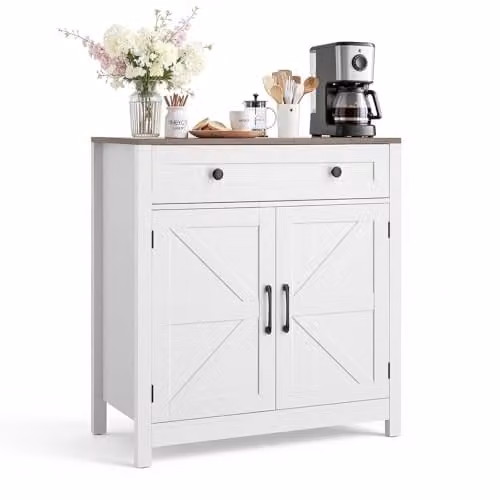 VEVOR Dressoir Keukenkast met Laden in Landelijke Stijl, Buffetkast voor Woonkamer, Hal of Keuken, Wit en Bruin, B/D/H: 75 x 37,5 x 80 cm
