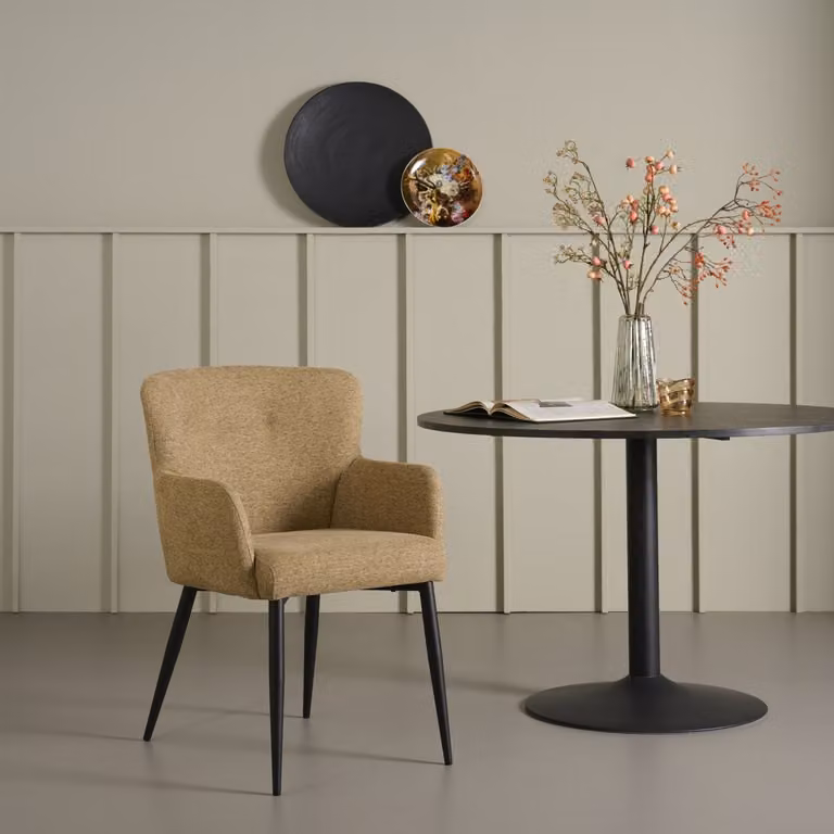 Eetkamerstoel Alba met armleuning - Geel/Zwart - B/H/D: 58 x 87 x 65 cm