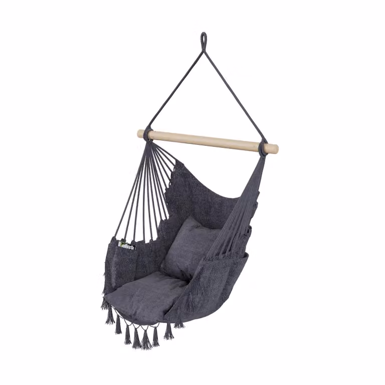 QLS Hangstoel in boho-stijl met 2 kussens, Grafiet, B: 130 cm, D: 100 cm
