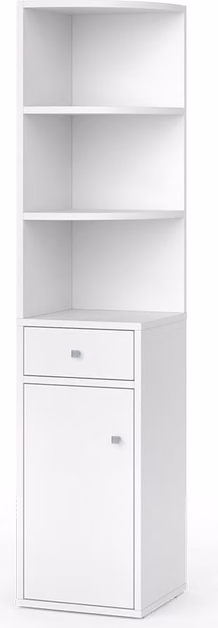 Vicco Larry Hoekrek Wit met deur en lade, Model 49518, Breedte: 30 cm, Hoogte: 135.5 cm