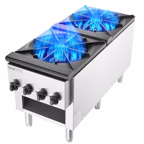 VEVOR Commercieel gasfornuis met 2 branders, roestvrij staal, zilver, B/D/H: 117 x 46 x 61 cm
