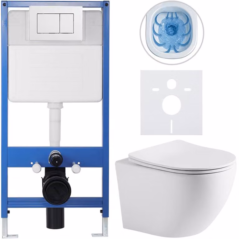 Cerano Lite/Cesso inbouwtoiletset met Classic toiletknop - mat wit - 49 x 36 cm