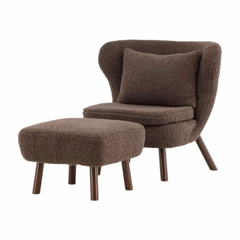 Nest of Nora Teddy fauteuil met poef - Bruin - Comfortabele loungestoel