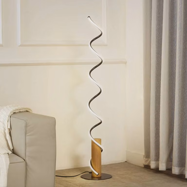 Lindby LED-vloerlamp Spiraali, grijs, Landelijk/Rustiek