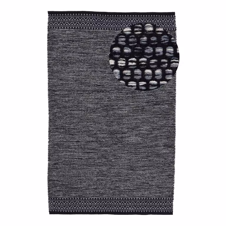 home24 Kelim Mia Laagpolig Vloerkleed zwart, B: 160 cm, D: 230 cm, katoen