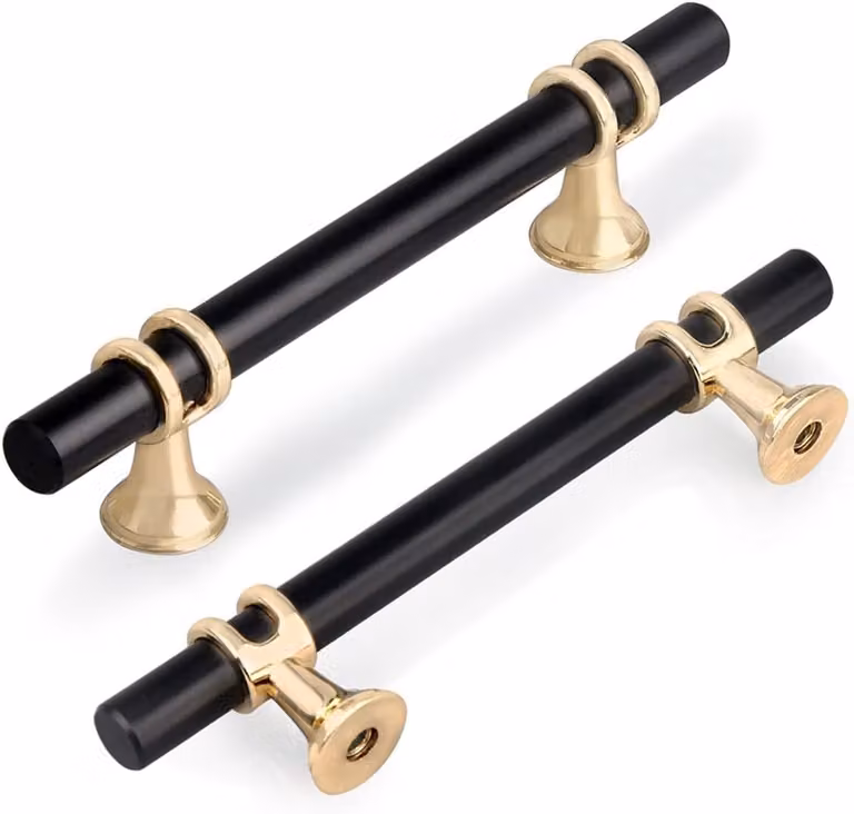 Set van 6 T-Bar deurgrepen 96mm zwart-goud voor keuken en meubels