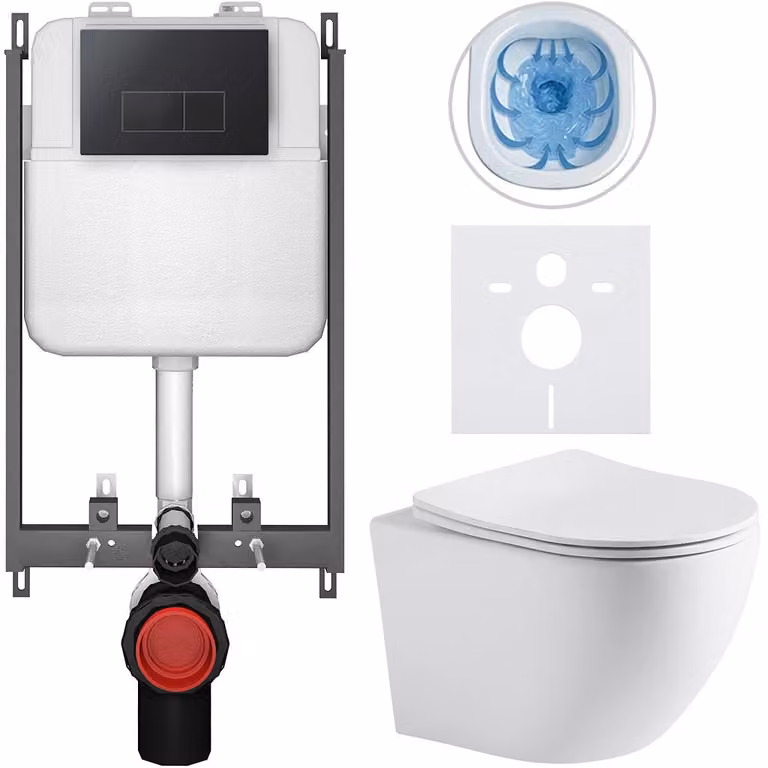 Cesso Podiumtoiletset Cerano - Wit mat met zwarte Prime/Modulo bedieningsknop - Voor inbouw - 49 x 36 cm