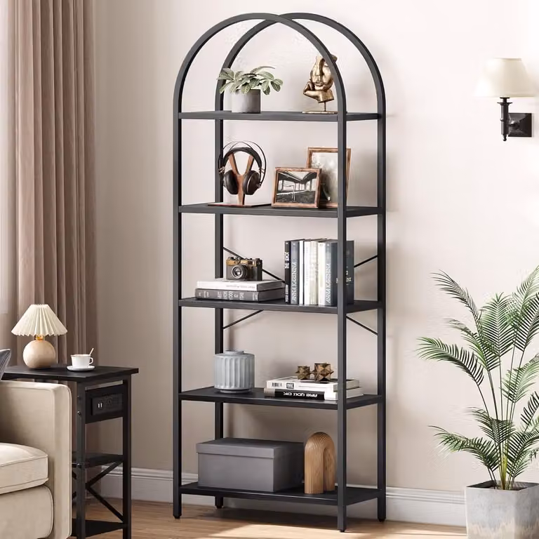 Triumpunpre Gebogen Boekenkast met 5 Planken en Metalen Frame, Hoogte: 180 cm