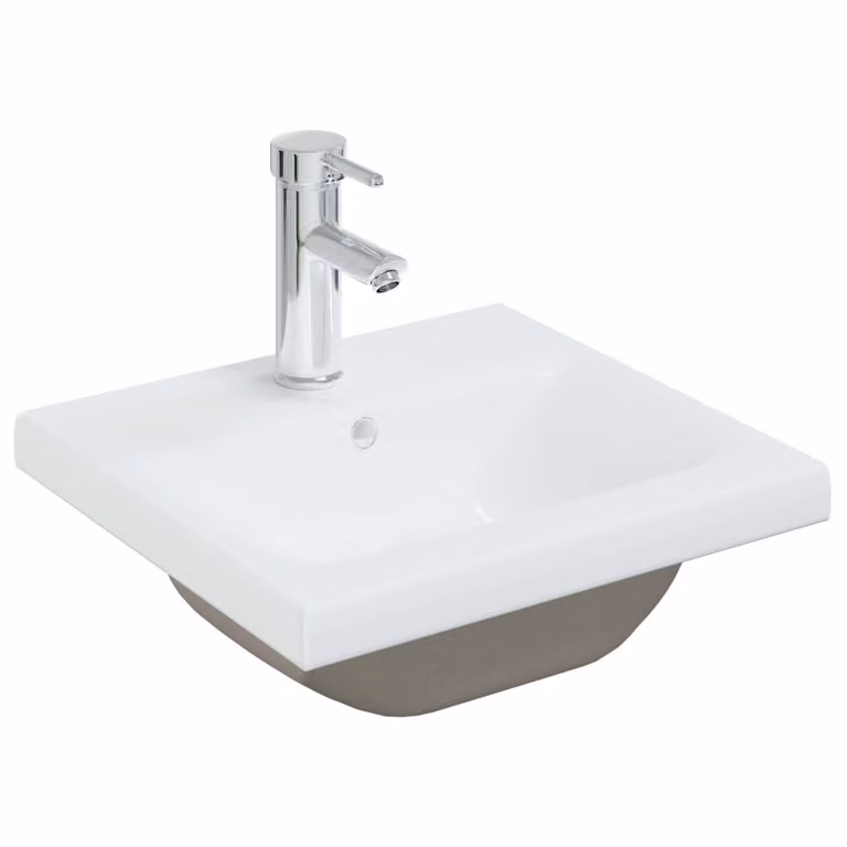vidaXL Inbouw wastafel met kraan, wit, keramiek, B: 42 cm, D: 39 cm, H: 18 cm