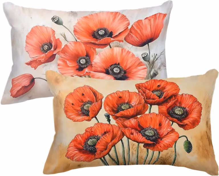 Set van 2 linnen kussenslopen met bloemenprint, dubbelzijdig bedrukt, 40 x 60 cm